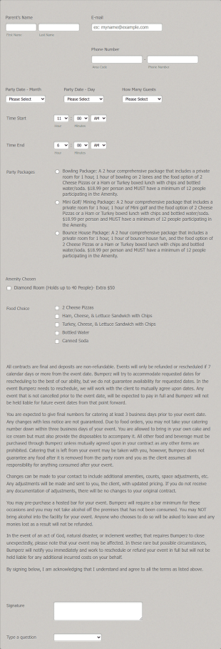 Bumperz Packages Form Template