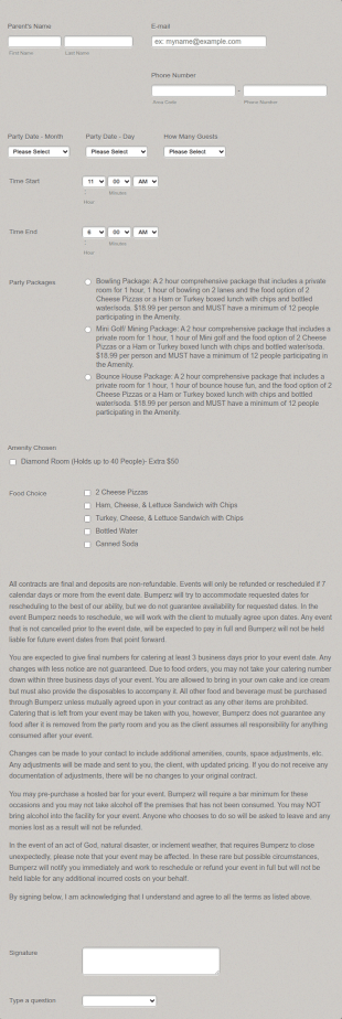 Bumperz Packages Form Template