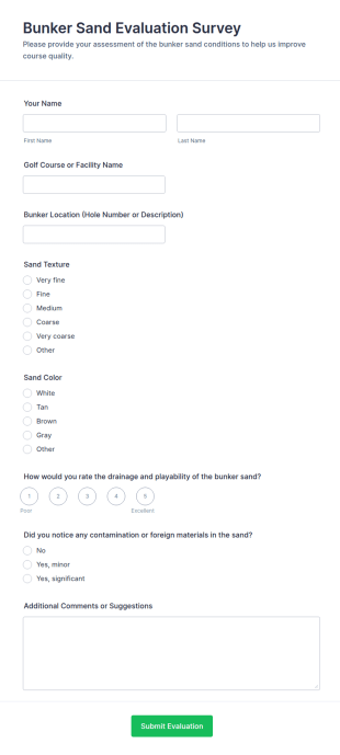 Bunker Sand Evaluation Survey Form Template