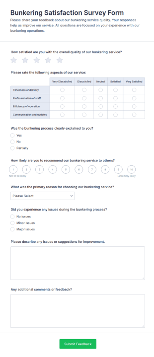 Bunkering Satisfaction Survey Form Template