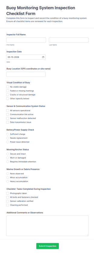 Buoy Monitoring System Inspection Checklist Form Template