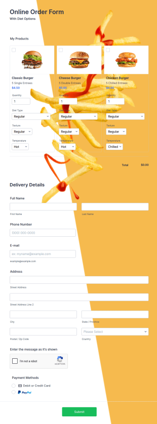 Burger Order Form Template
