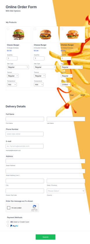 Burger Order Form Template