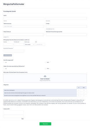 Bürgschaftsformular Form Template