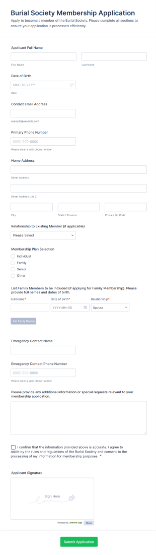 Burial Society Membership Application Form Template