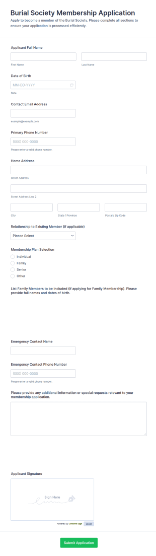 Burial Society Membership Application Form Template