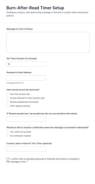 Burn After Read Timer Setup Form Template