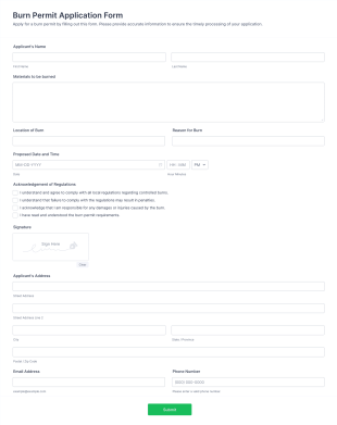 Burn Permit Application Form Template