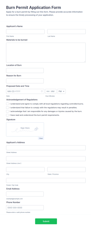 Burn Permit Application Form Template