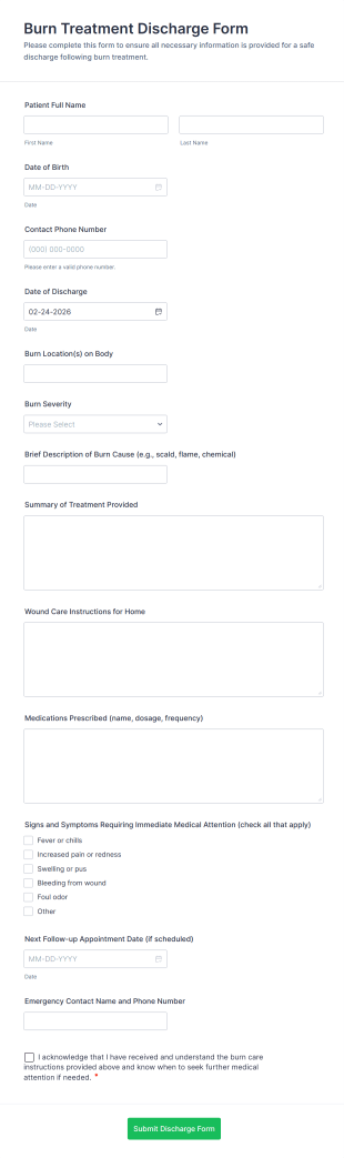 Burn Treatment Discharge Form Template