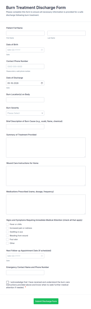 Burn Treatment Discharge Form Template