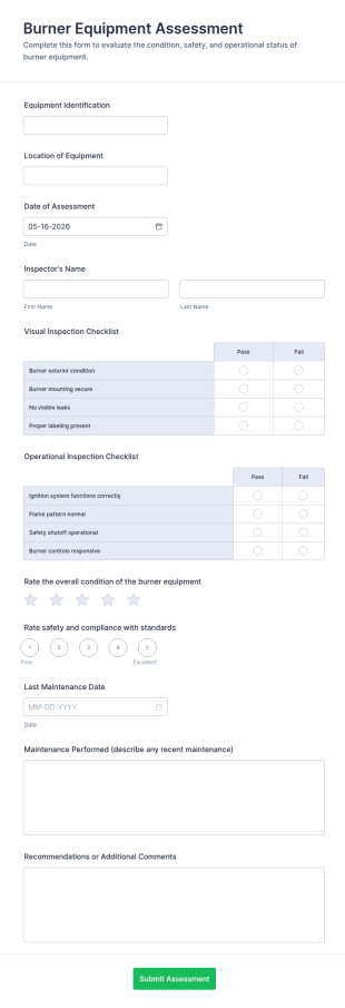 Burner Equipment Assessment Form Template