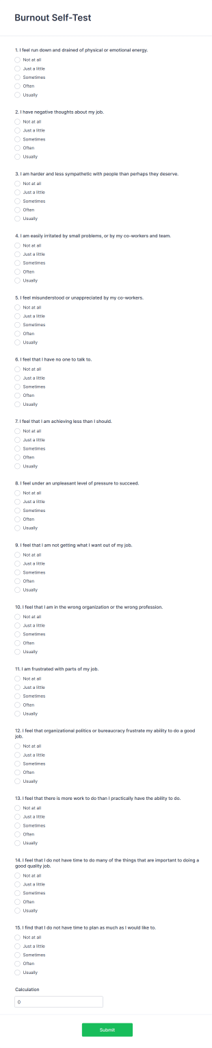 Burnout Self Test Form Template