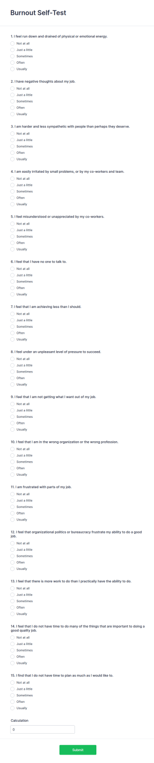 Burnout Self Test Form Template