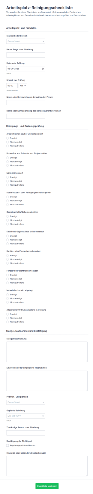 Büro Haushaltscheckliste Umfrage