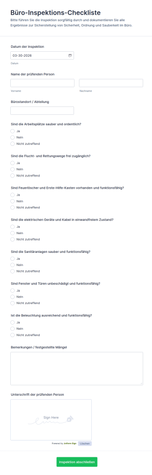 Büro Inspektions Checkliste