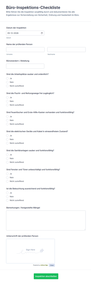 Büro Inspektions Checkliste
