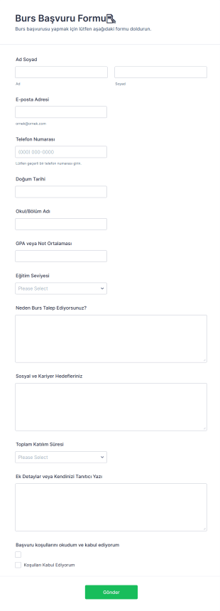 Burs Başvuru Formu📝 Form Şablonu