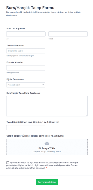 Burs/Harçlık Talep Form Şablonu