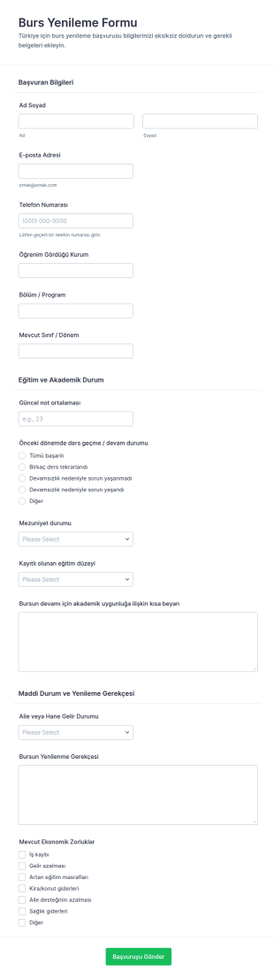 Burs Yenileme Form Şablonu