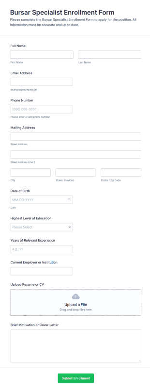 Bursar Specialist Enrollment Form Template