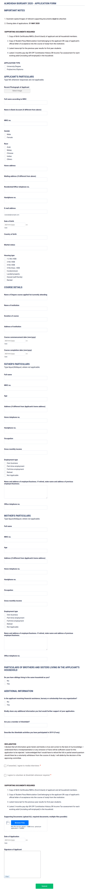Bursary Application Form Template