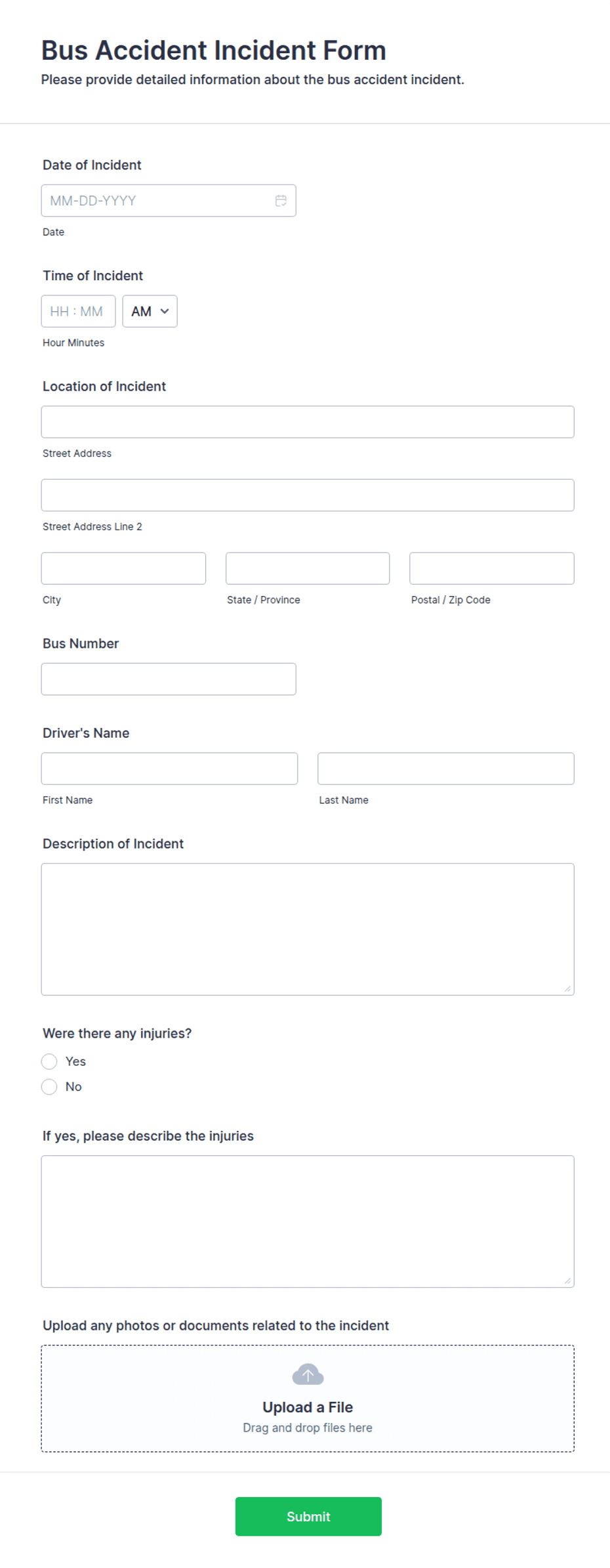 Report Sample Bus Bus Accident Incident Form Template | Jotform