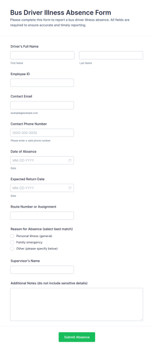 Bus Driver Illness Absence Form Template