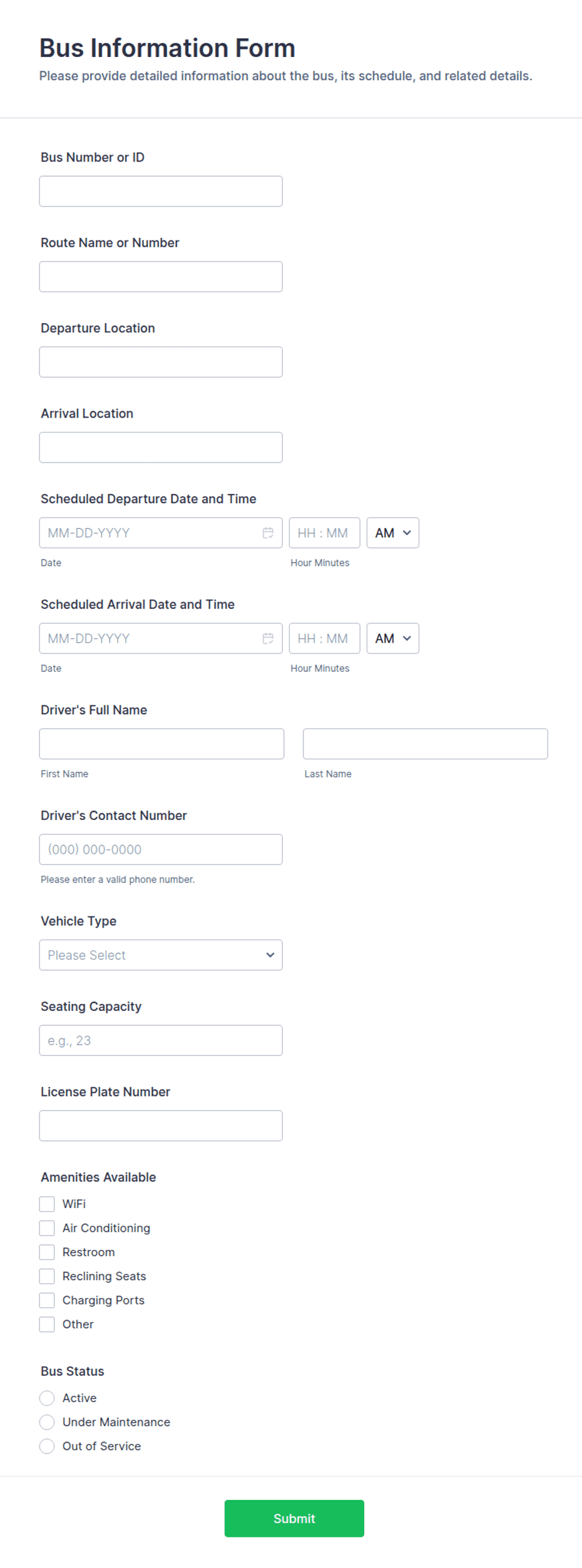 Bus Information Form Template | Jotform