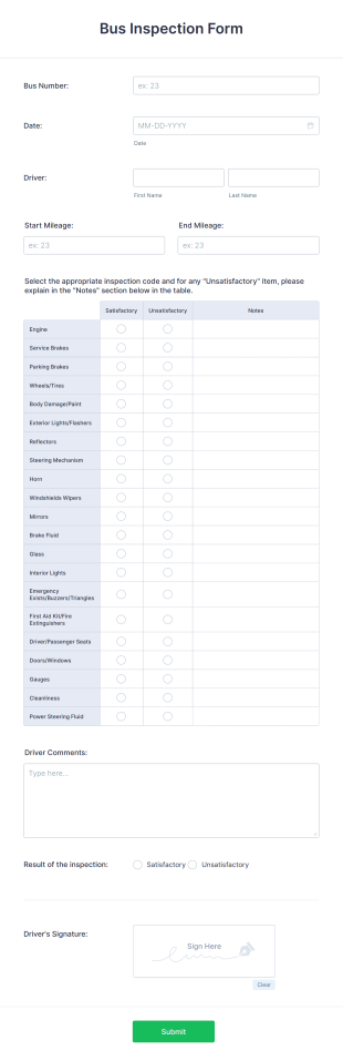 Bus Inspection Form Template