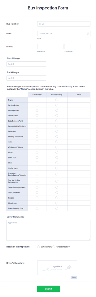 Bus Inspection Form Template