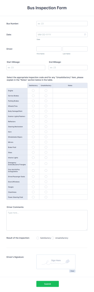 Bus Inspection Form Template | Jotform