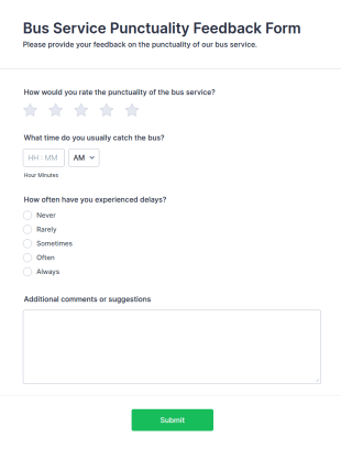 Bus Service Punctuality Feedback Form Template