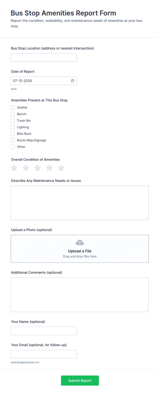 Bus Stop Amenities Report Form Template
