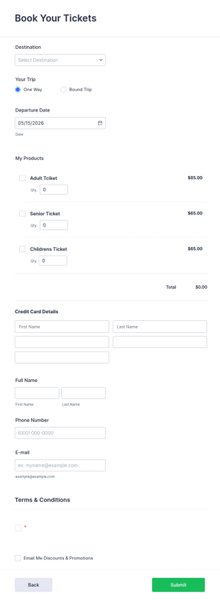 Bus Ticket Booking Form Template