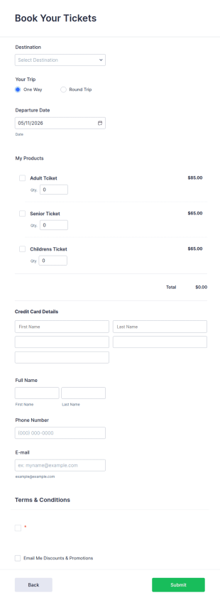 Bus Ticket Booking Form Template