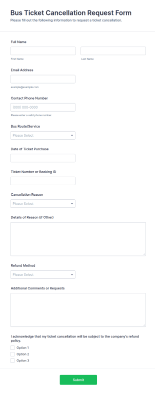 Bus Ticket Cancellation Request Form Template