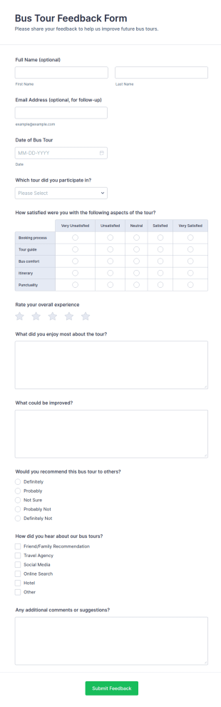 Bus Tour Feedback Form Template