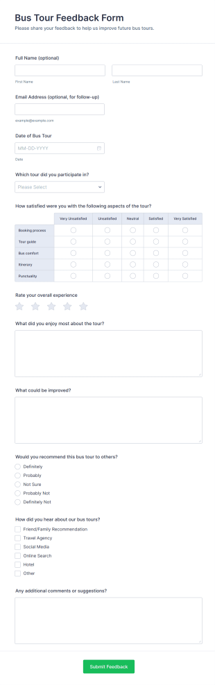 Bus Tour Feedback Form Template