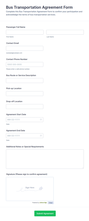 Bus Transportation Agreement Form Template