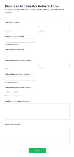 Business Accelerator Referral Form Template