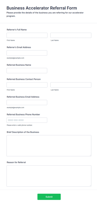 Business Accelerator Referral Form Template