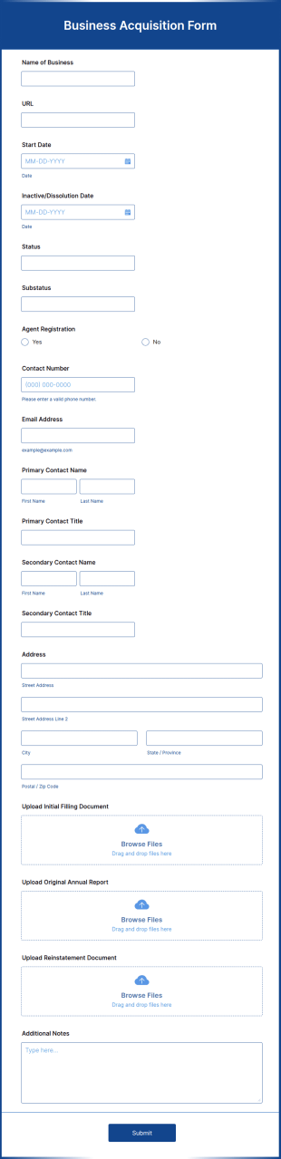 Business Acquisition Form Template