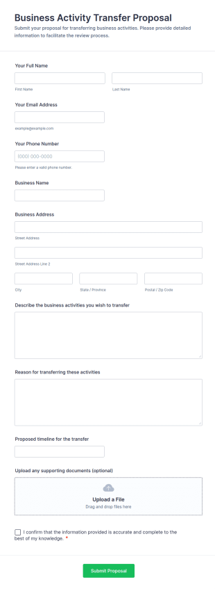 Business Activity Transfer Proposal Form Template