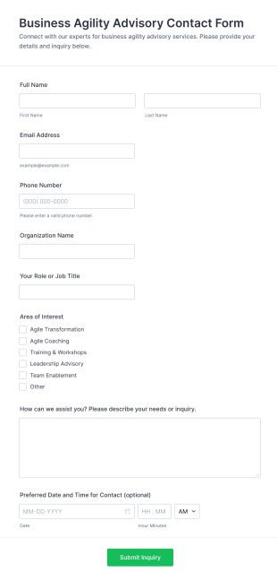 Business Agility Advisory Contact Form Template