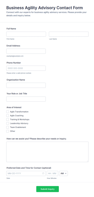 Business Agility Advisory Contact Form Template