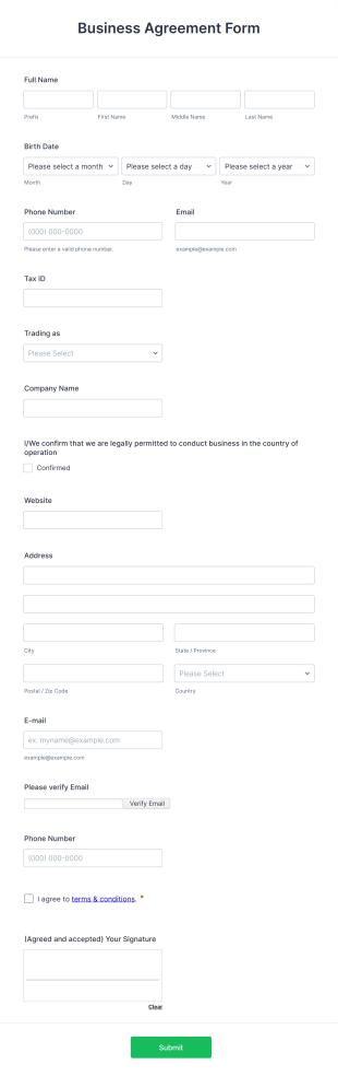 Business Agreement Form Template