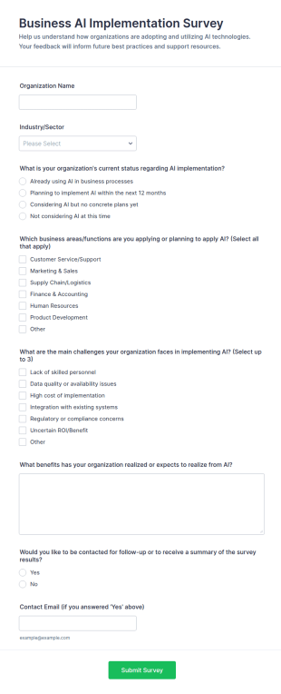 Business AI Implementation Survey Form Template