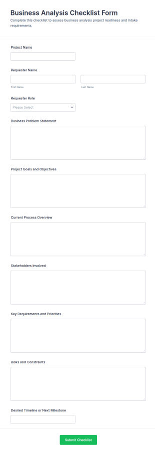 Business Analysis Checklist Form Template