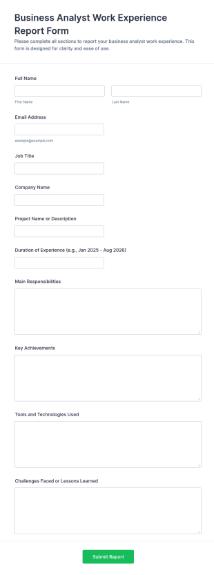 Business Analyst Work Experience Report Form Template